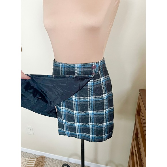 Vintage 34th & 10th 90s Blue Tartan Plaid Wrap Skirt - Picture 4 of 8